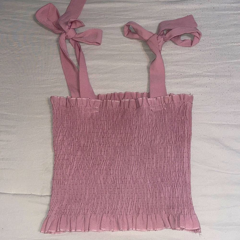 Pink shoulder tie top